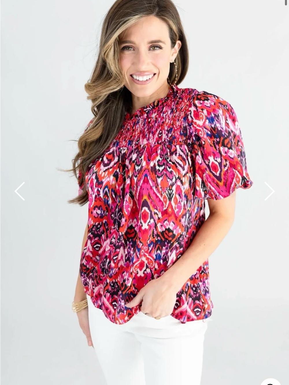 TCEC Smocked Neck Short Sleeve Blouse
